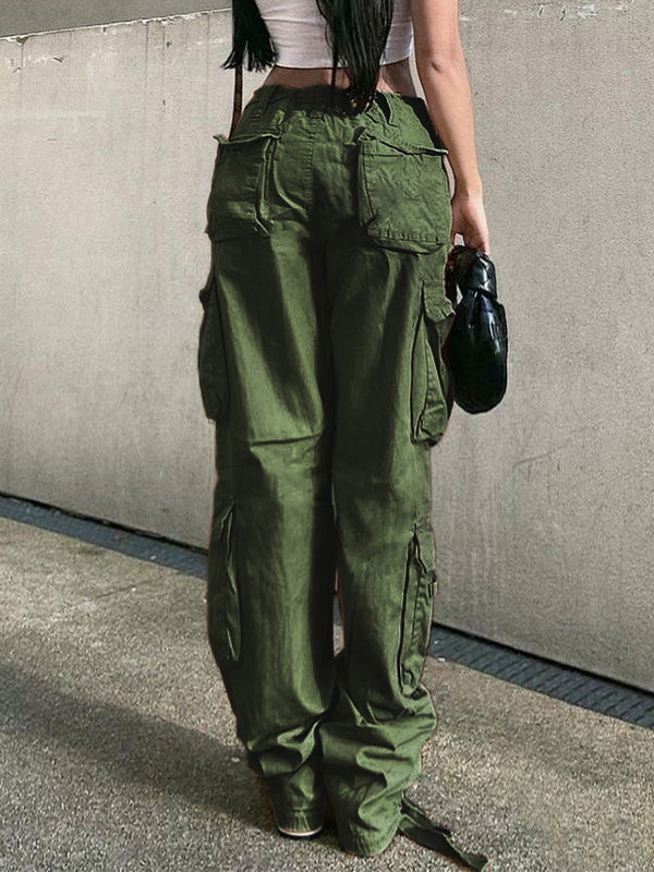 Green Hip Pop Pocket Patched Cargo Jeans