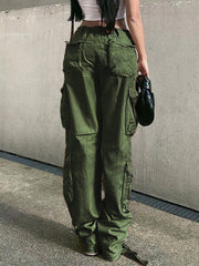 Green Hip Pop Pocket Patched Cargo Jeans