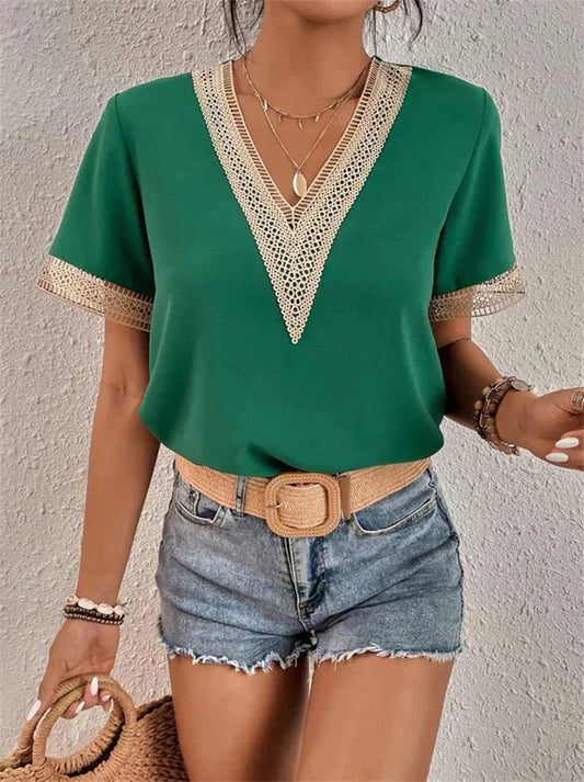 BritishBloomâ„?| V-neck with lace accent Blouse