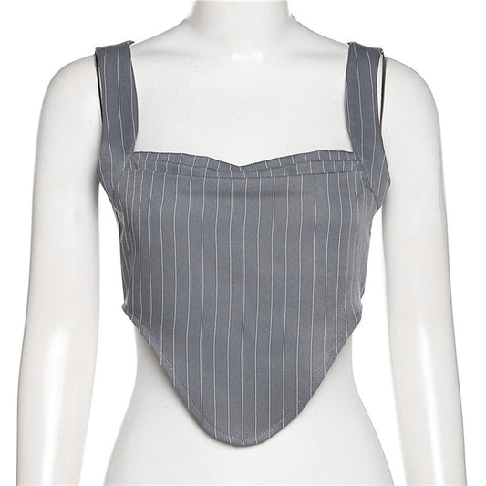 Grey Striped Crop Top