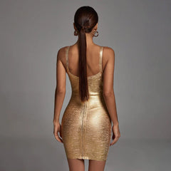 Margot - V-Neck Mini Golden Dress