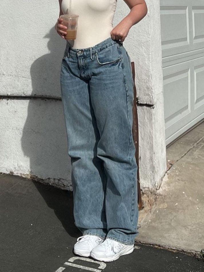 Classic Mid Waist Washed Boyfriend Jeans