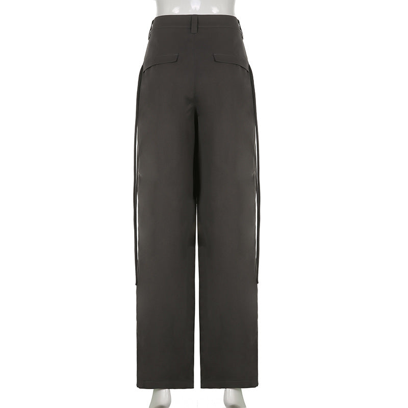 Solid Color Y2K Cross Over Pleated Tailored Pants