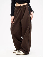 Brown Piping Elastic Waist Baggy Sweatpants