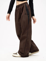 Brown Piping Elastic Waist Baggy Sweatpants