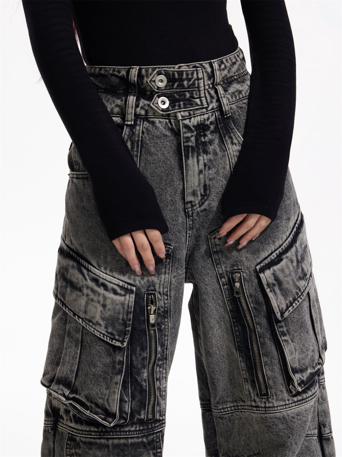 Dark Punk Multi Pocket Button Cargo Jeans