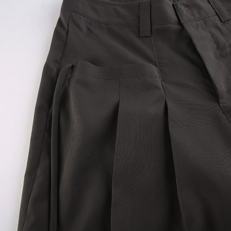 Solid Color Y2K Cross Over Pleated Tailored Pants