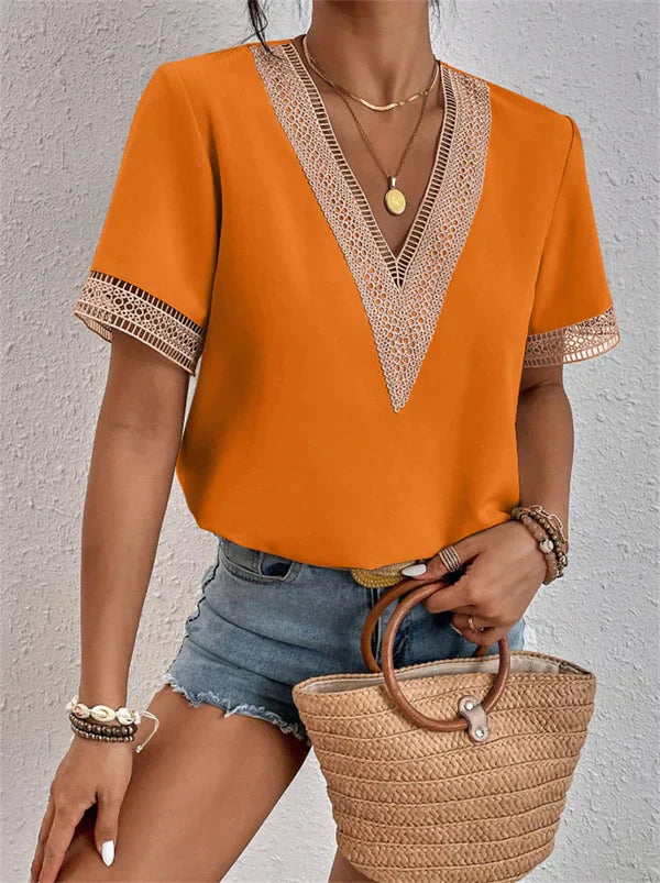 BritishBloomâ„?| V-neck with lace accent Blouse