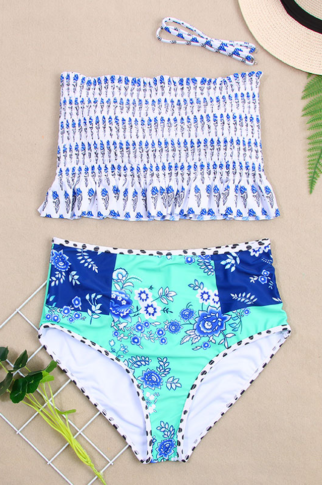 Floral Print High Waist Bikini Set