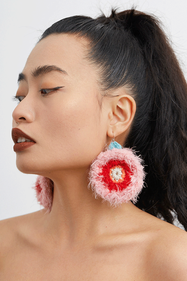 Handmade Macaron Plush Round Earrings