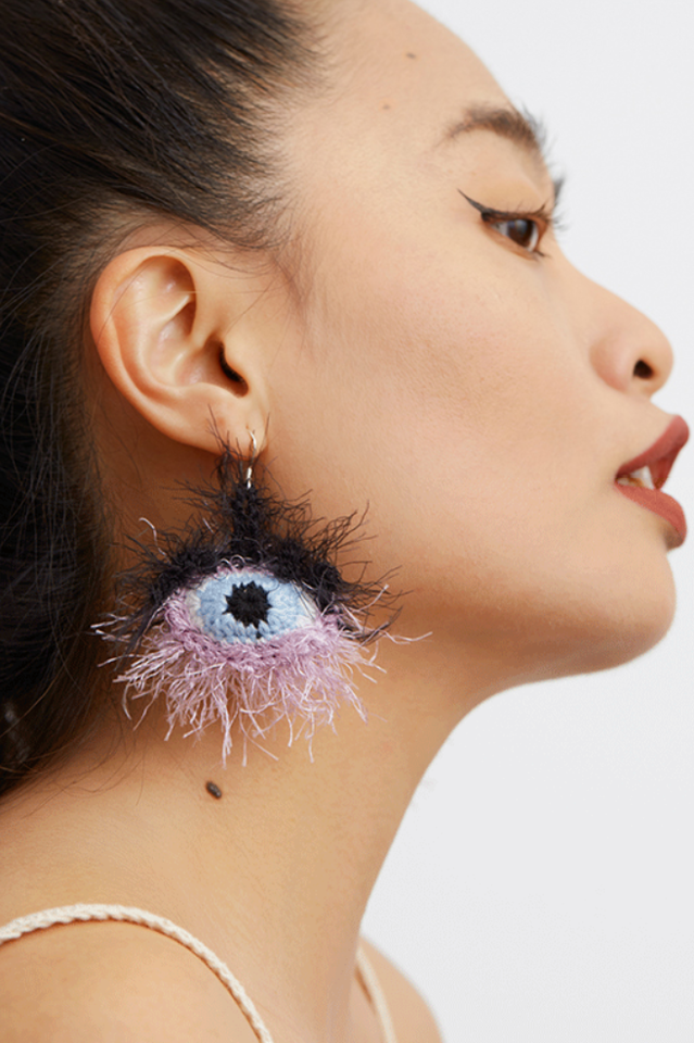 Handmade Eye Pattern Plush Earrings