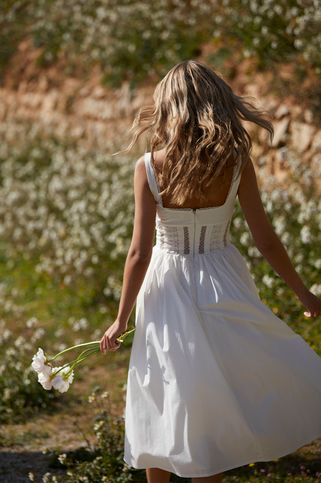 White Lace Trim Midi Dress