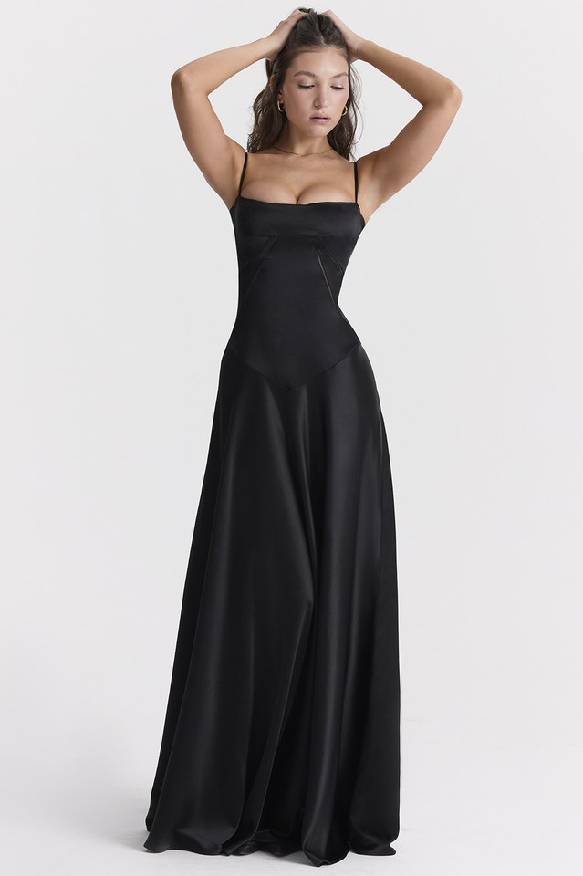 Anabella Black Lace Up Maxi Dress