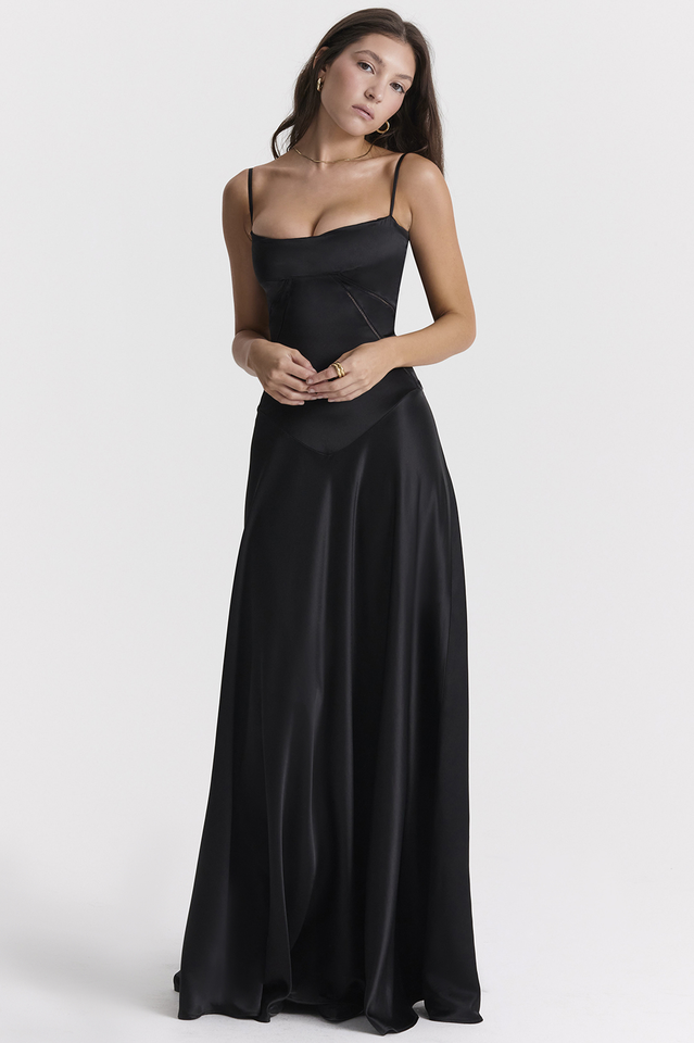 Anabella Black Lace Up Maxi Dress