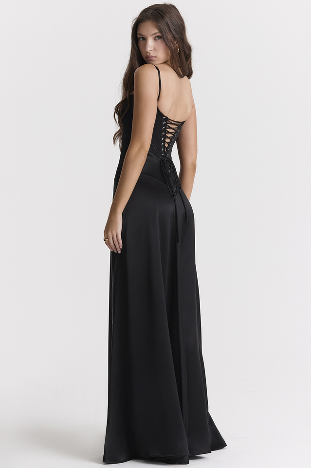 Anabella Black Lace Up Maxi Dress