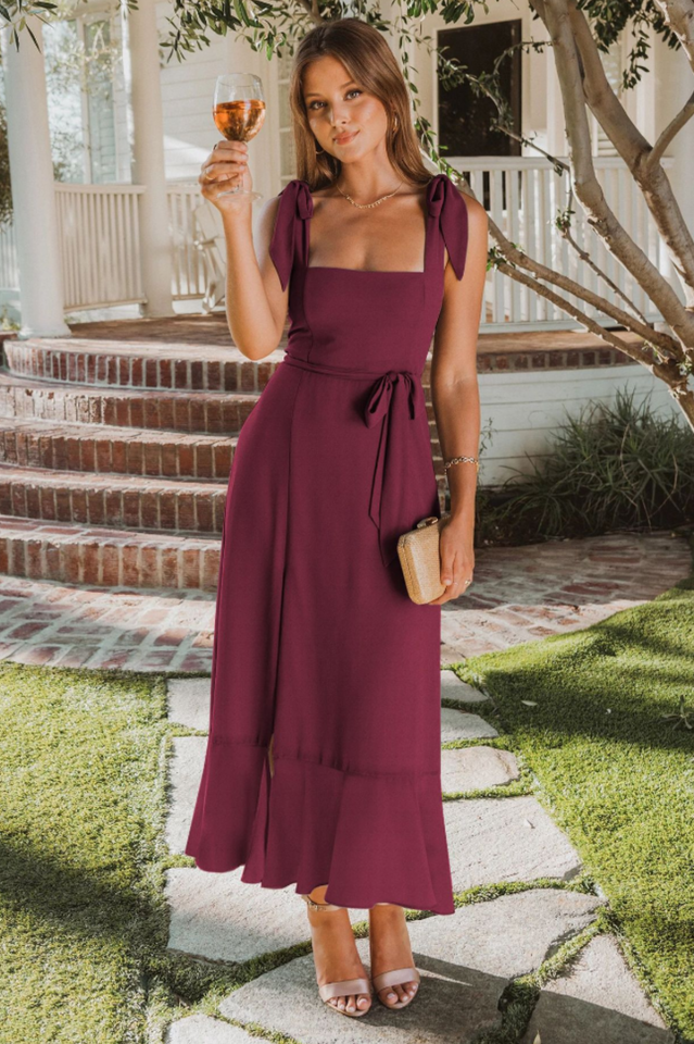 Tie Shoulder Boho Midi Dress