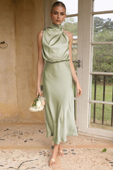 Halter Sleeveless Satin Bridesmaid Dress