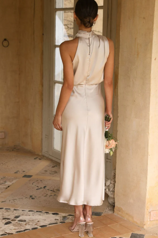 Halter Sleeveless Satin Bridesmaid Dress