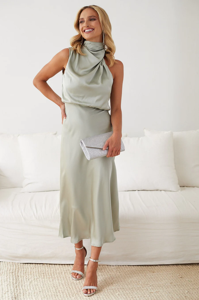 Halter Sleeveless Satin Bridesmaid Dress