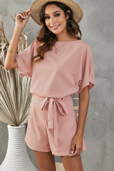 Elaine Tie Belt Short Sleeve Romper