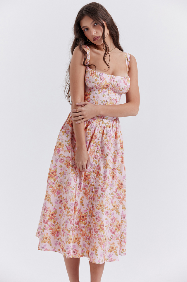 Tatiana Pink Floral Print Midi Dress