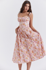 Tatiana Pink Floral Print Midi Dress