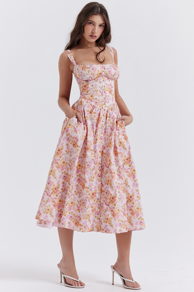 Tatiana Pink Floral Print Midi Dress