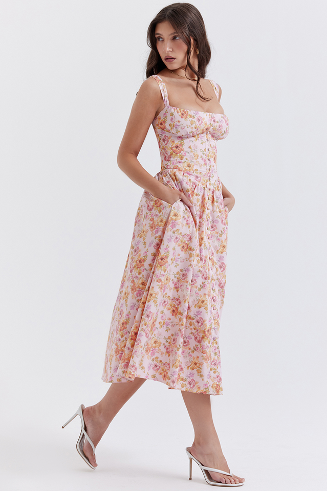 Tatiana Pink Floral Print Midi Dress