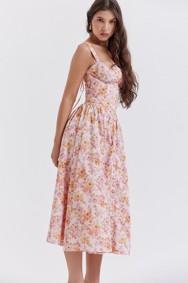 Tatiana Pink Floral Print Midi Dress