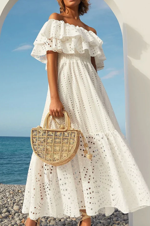 Tulum Off Shoulder Eyelet Dress