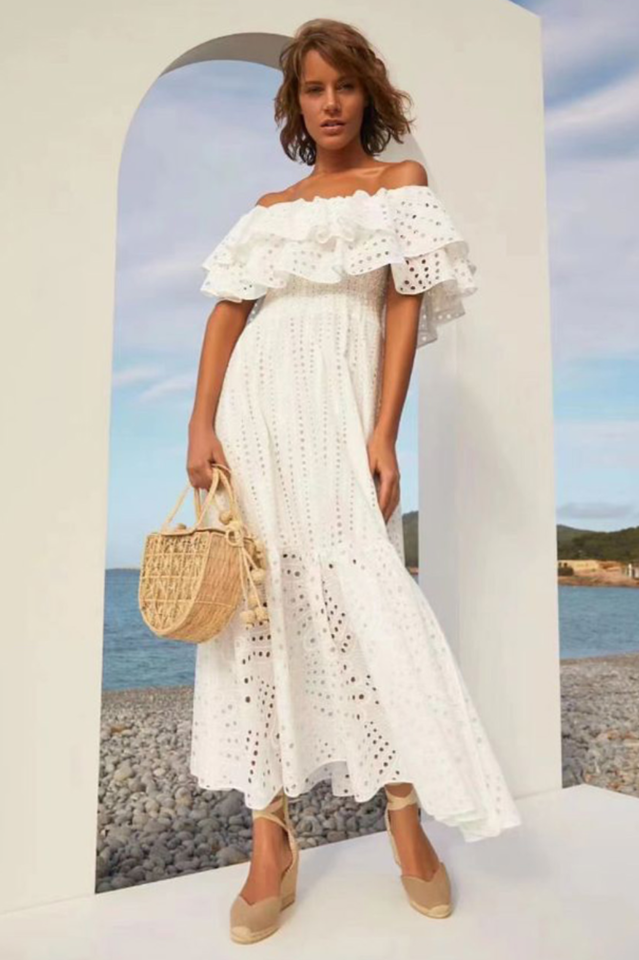 Tulum Off Shoulder Eyelet Dress