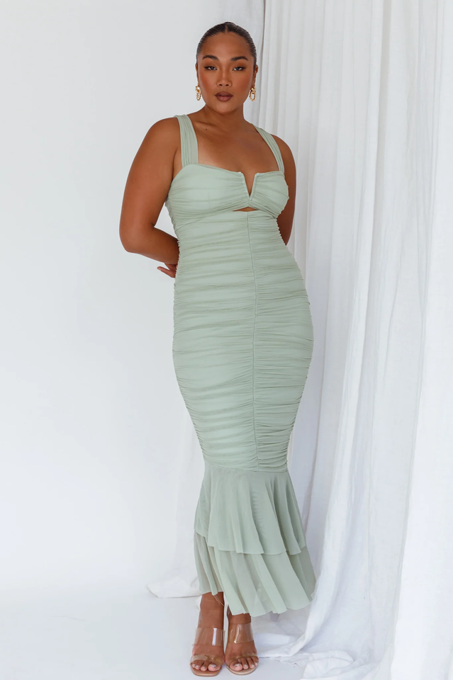 Nadia Ruched Fishtail Maxi Dress