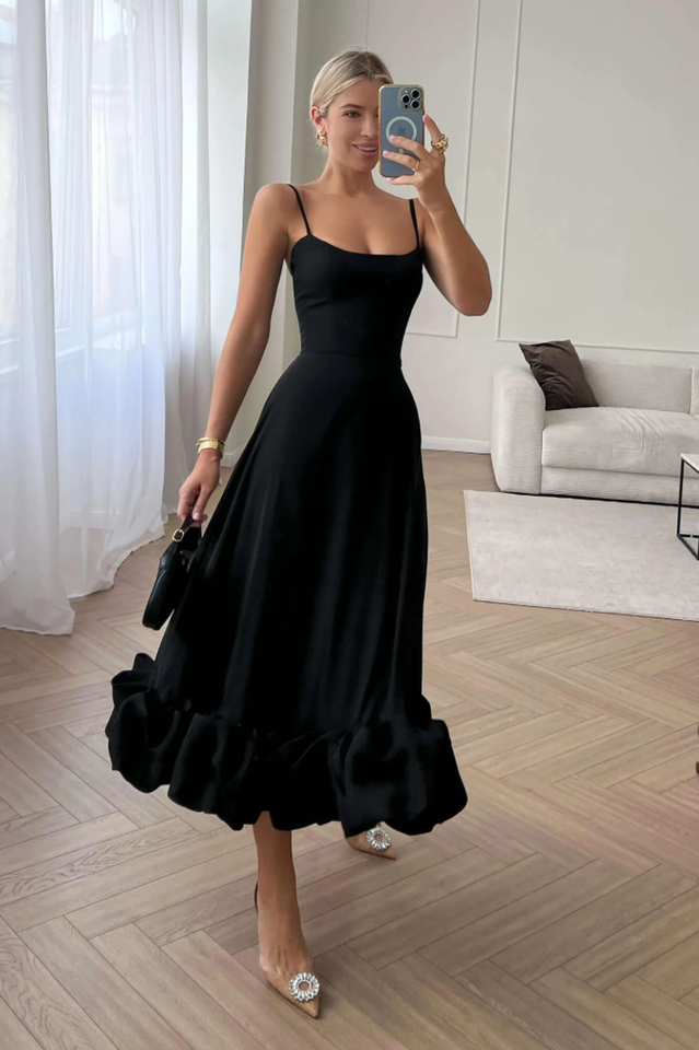 Flounce Bustier Midi Dress