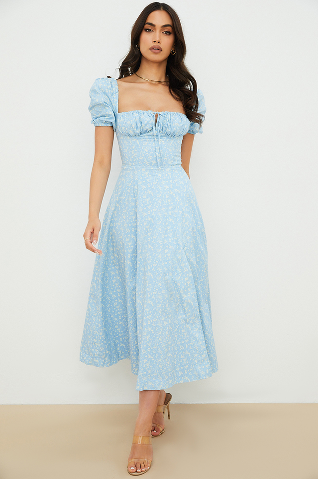 Tallulah Blue Ivory Print Midi Dress