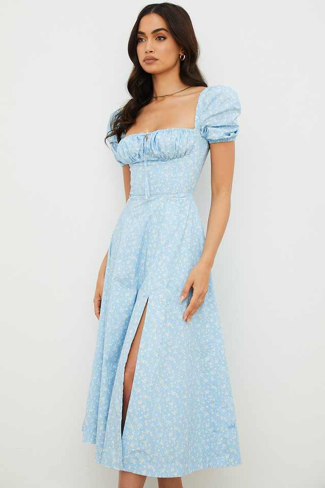 Tallulah Blue Ivory Print Midi Dress