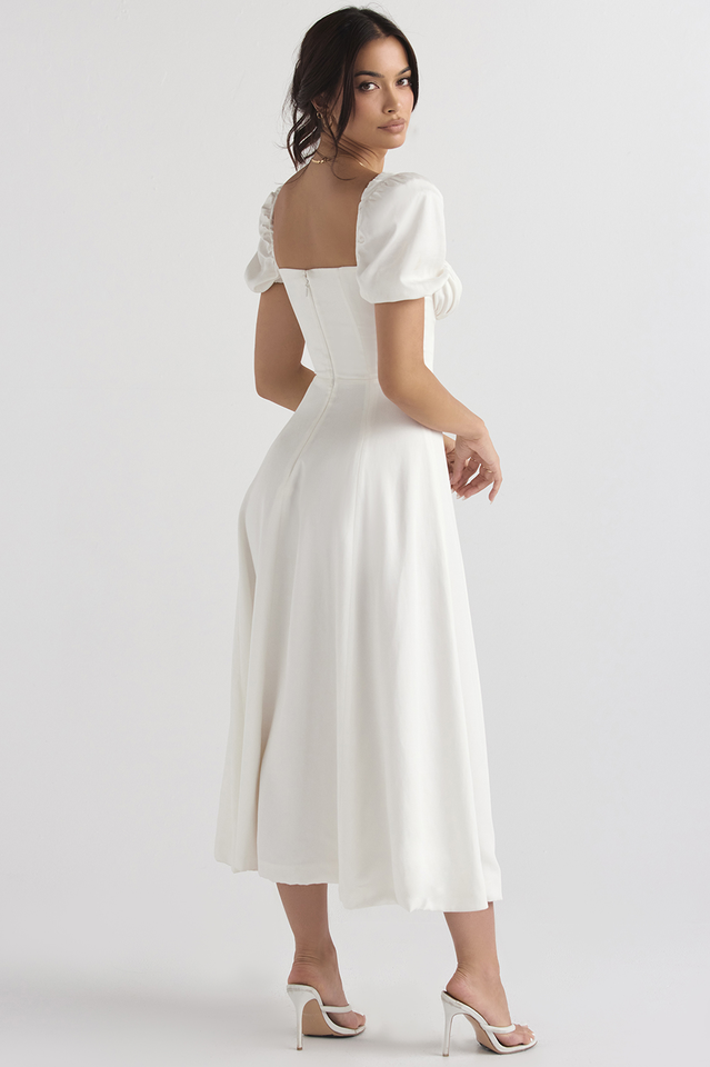 Tallulah White Puff Sleeve Midi Dress