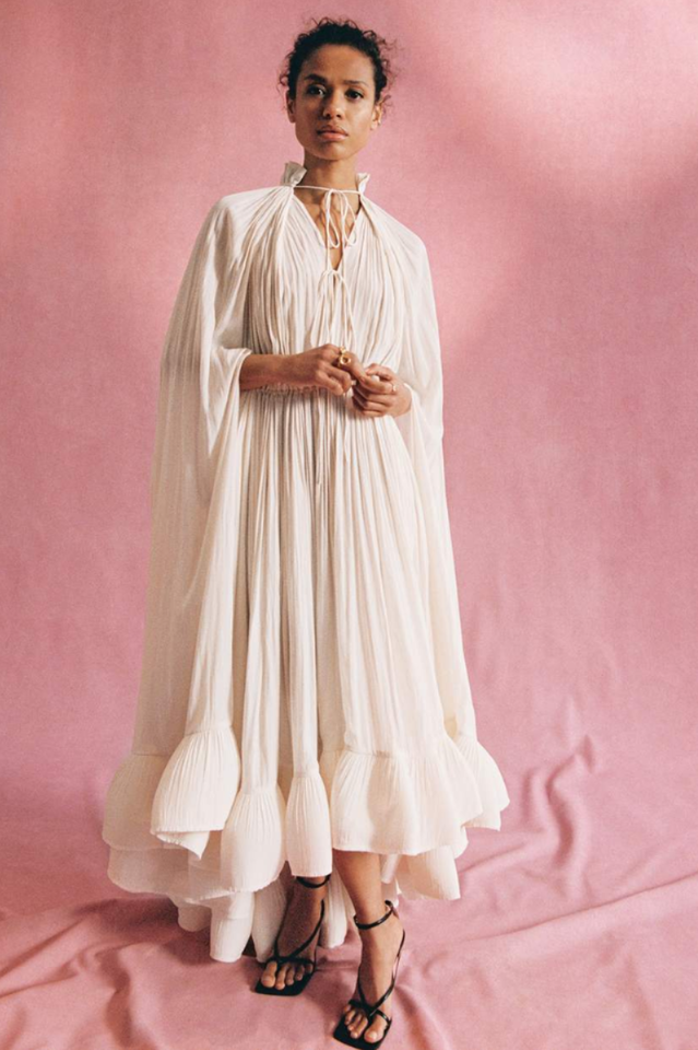 Tie Detailed Ruffled Crepe Dress