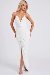 Glen Strappy Deep V Backless Maxi Dress