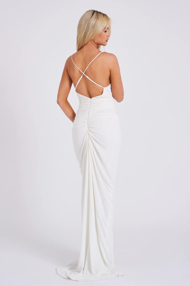 Glen Strappy Deep V Backless Maxi Dress