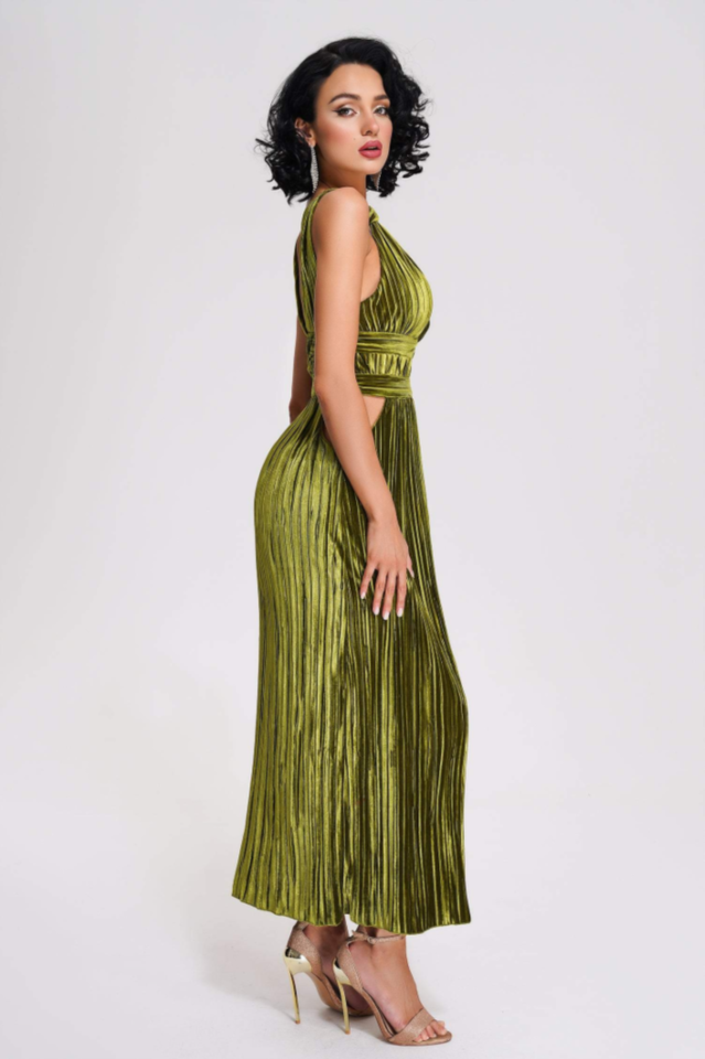 Thyme Velvet Slit Midi Dress