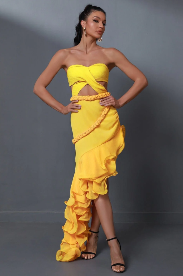 Fleur Yellow Strapless Cutout Gown