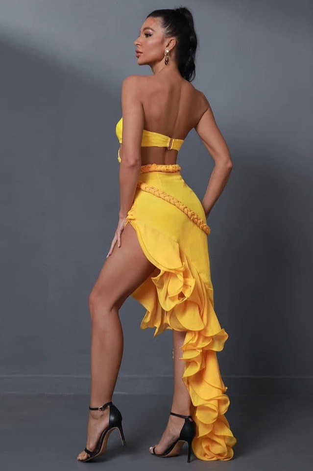 Fleur Yellow Strapless Cutout Gown