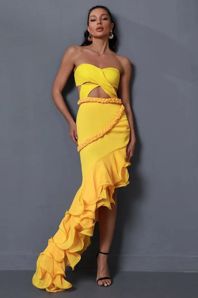 Fleur Yellow Strapless Cutout Gown