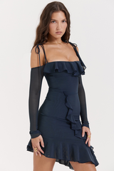 French Navy Ruffle Mini Dress