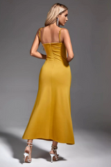 Leighton Yellow Feather Maxi Dress