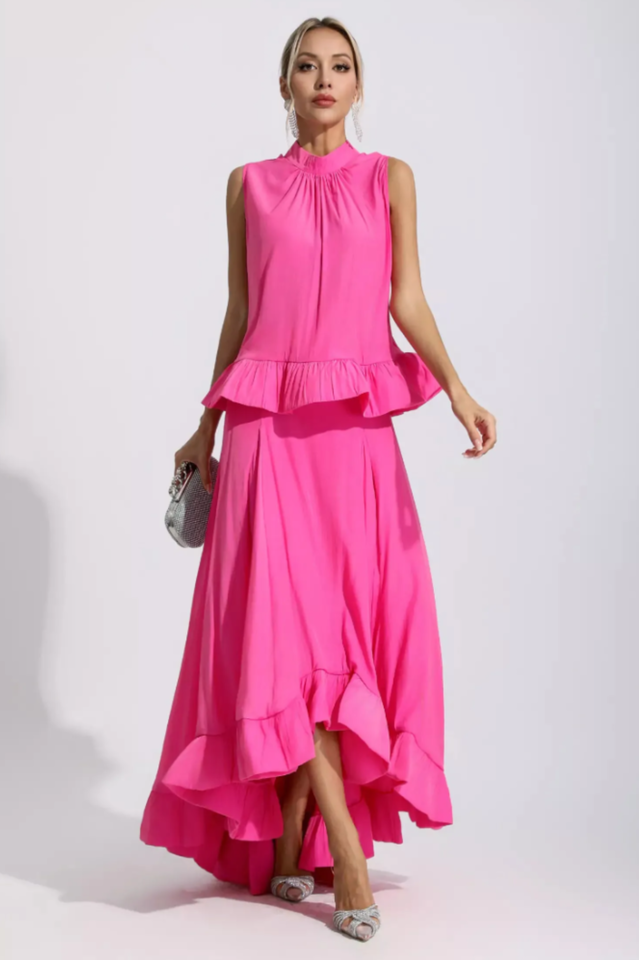 Elaine Pink Sleeveless Ruffle Mermaid Set