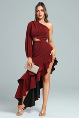 Megan One Shoulder Ruffle Formal Dress