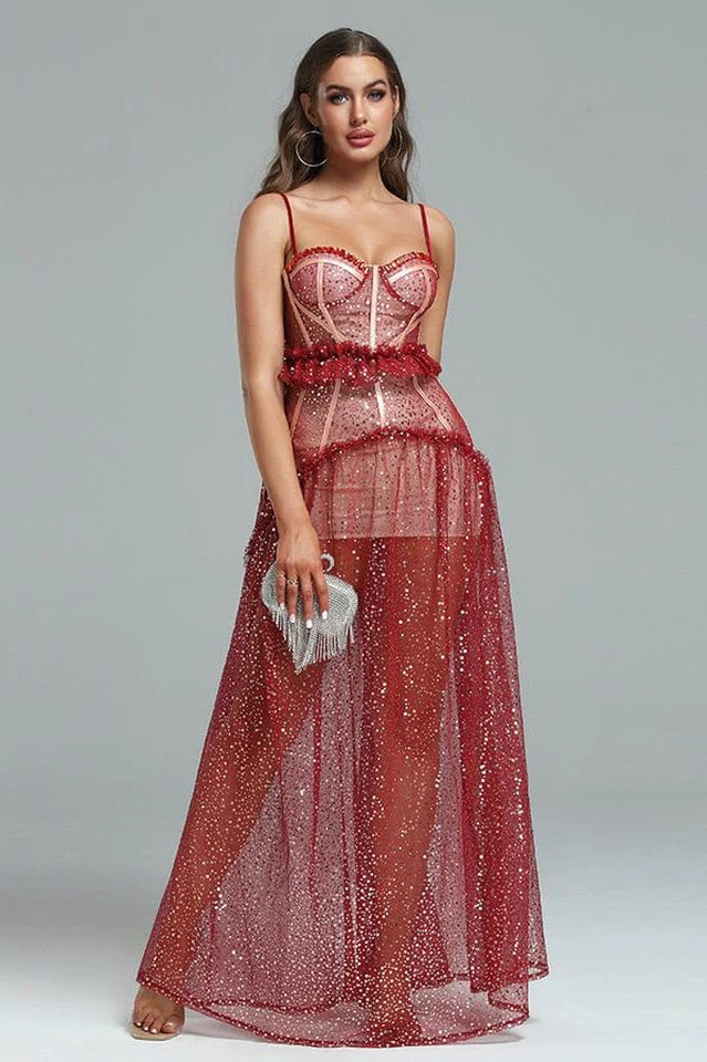 Barrett Sequined Mesh & Lace Maxi Dress