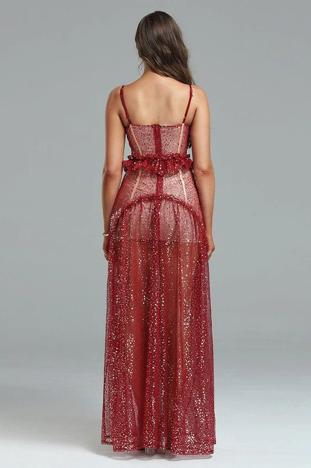 Barrett Sequined Mesh & Lace Maxi Dress