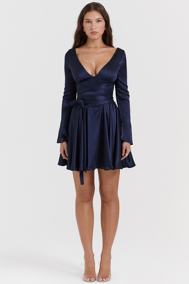 Dominique Navy Plunge Mini Dress